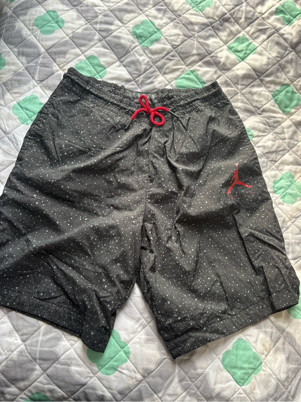 Jordan Black Swim Trunks with Red Drawcord and Red Jumpman